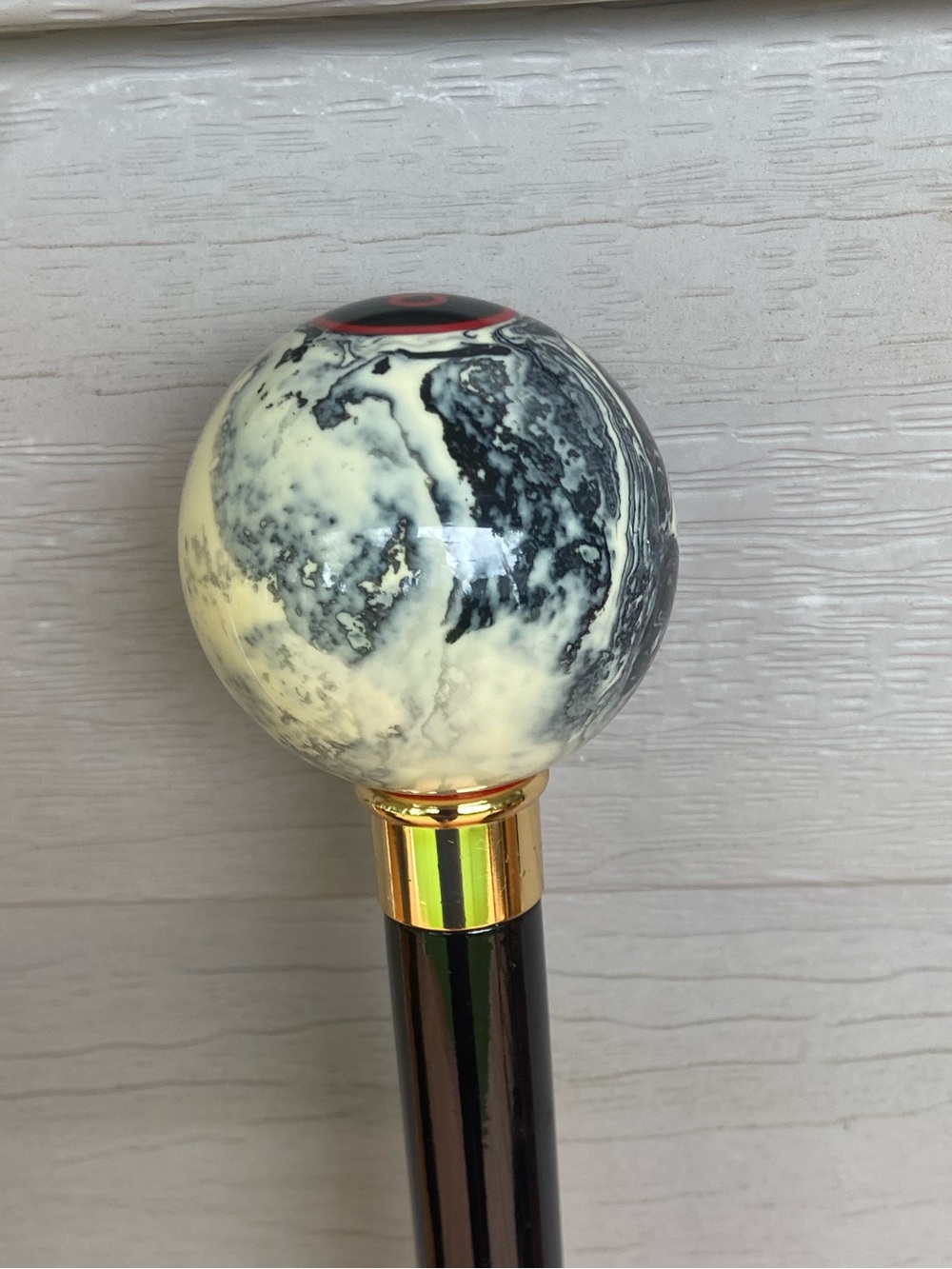 Decorative Vintage 8 Ball Resin Top Wooden Walking Cane in Black, White, Red 38”